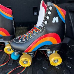 Moxi Retro Rainbow Roller Skates - Black with Red, Orange & Blue Accents- Size 6